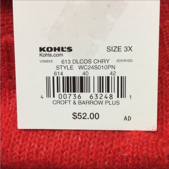 Croft & Barrow Women’s Bobble Knit Crewneck Pullover Puff Sleeve Sweater Red 3X - Picture 8 of 8